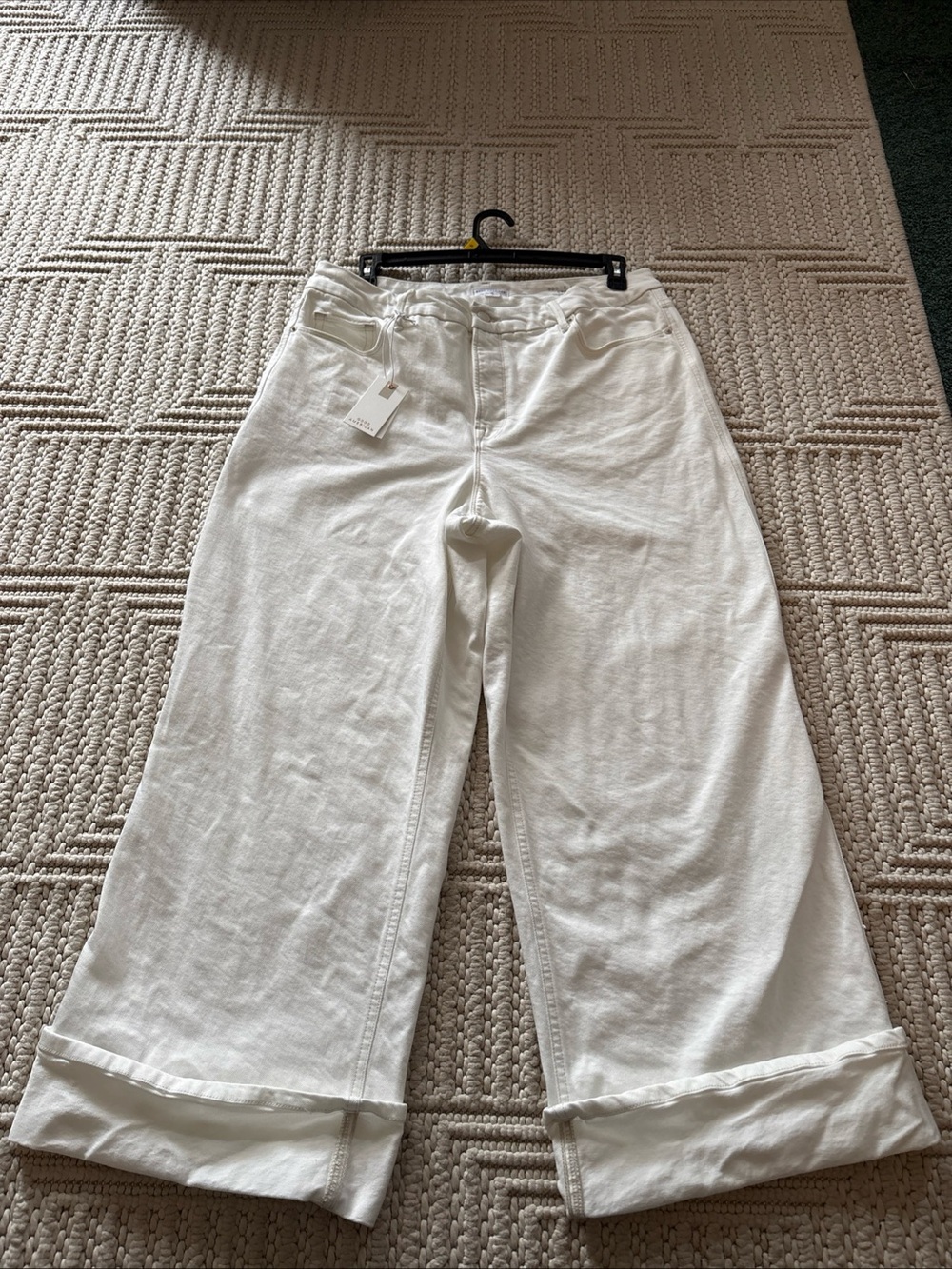 Good American High-Rise Wide Leg Cropped White Jeans Sz 15
